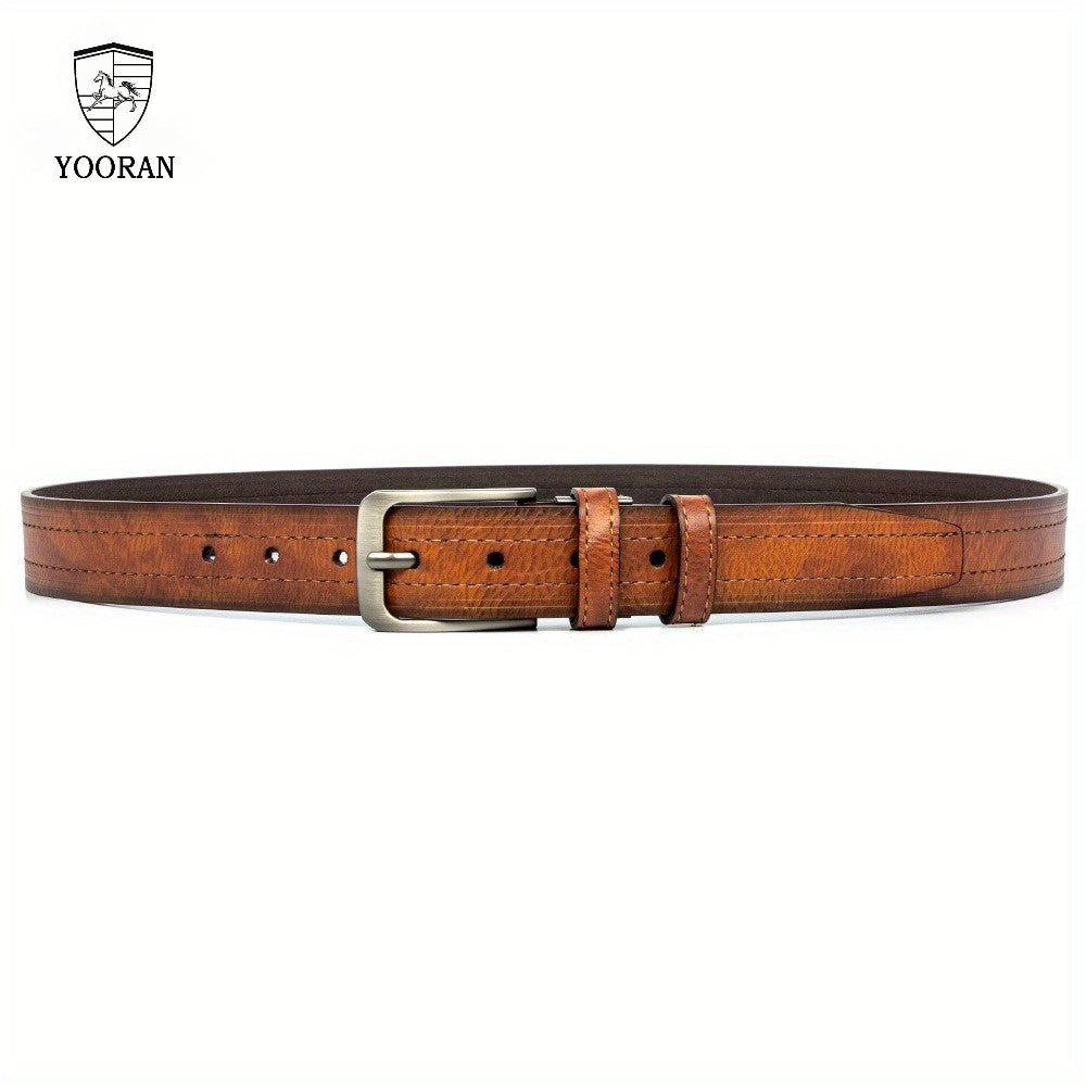 2PC YOORAN Men's Leather Belt Pin Buckle Casual Cowhide Men's Fashion Classic Retro Denim Belt Gift Band Gift Box