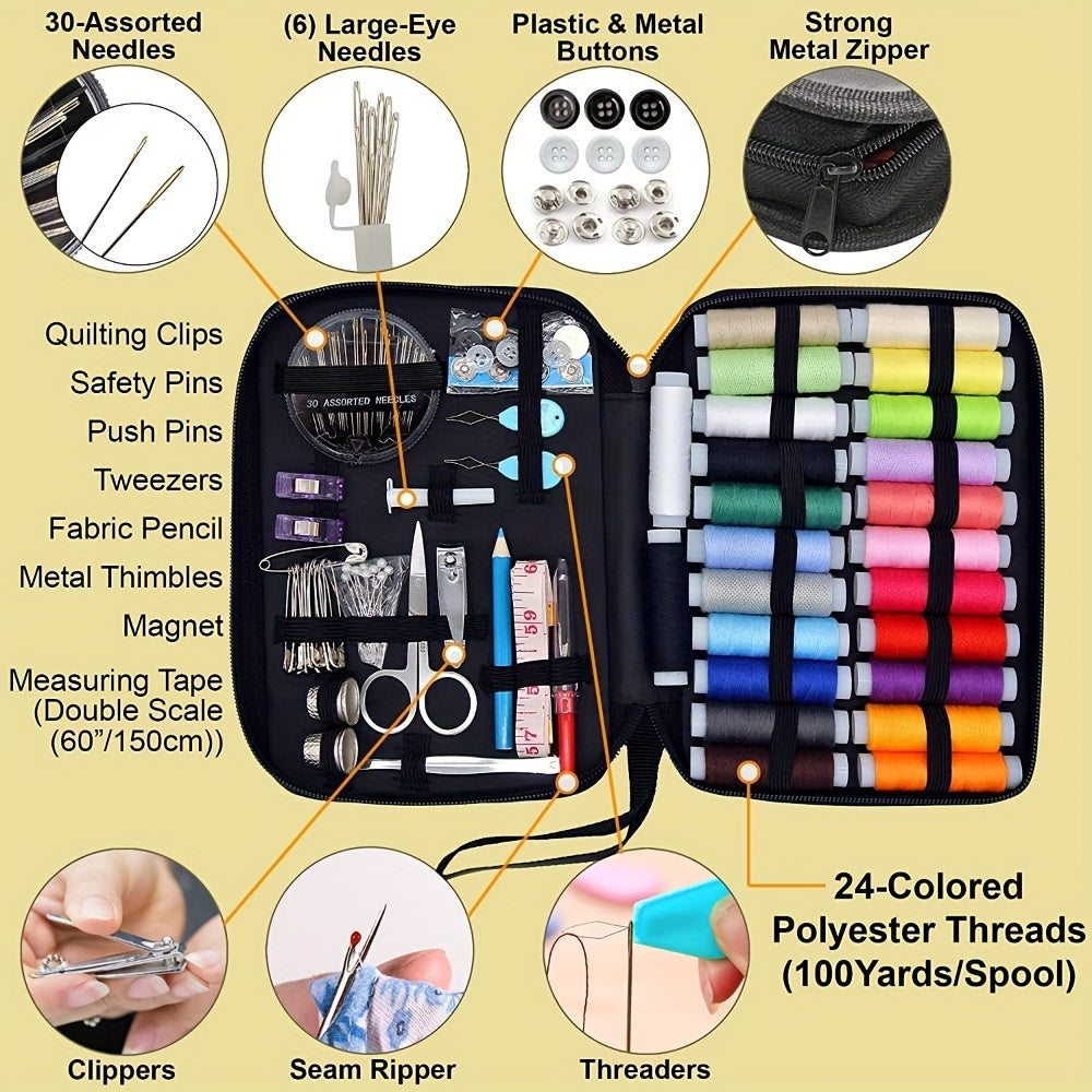 Belt 100 Sewing Kit with Sewing Supplies and Accessories - 24 Color Line、Sewing Kit Products for Small Repair、Basic Mini Travel Sewing Kit for Emergency Repair