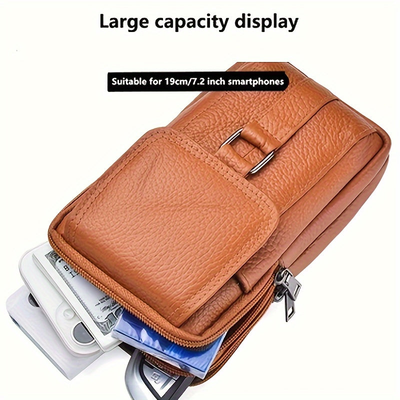 1pc Leather pocket，Top Layer Cowhide Belt Waist Hanging Bag