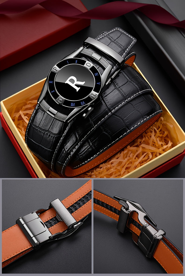 Men's Adjustable Ratchet Dress Belt，Black Workmanship，Comfortable and Stylish