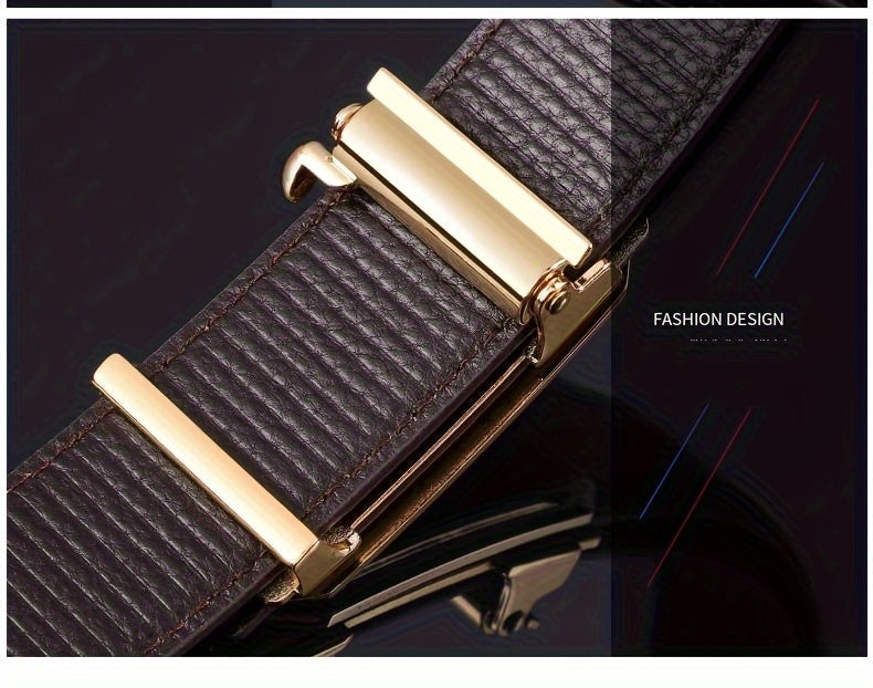 One Men's Alloy Automatic Buckle Leather Belt，Classic Crocodile Pattern，Classic Black Belt，Suitable for Casual Business Meeting Gifts for Men