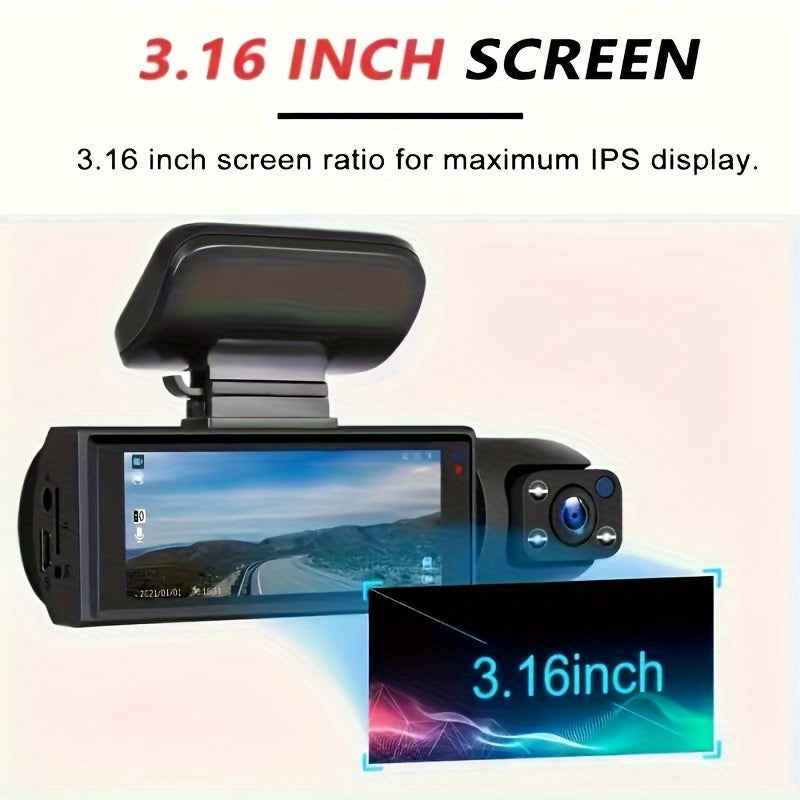 1080P Dual Camera，Car driving recorder，Front and Internal，Car Camera with Infrared Night Vision Function，Loop Recording，Belt3.16Inch IPS Wide-Angle Vehicle-Mounted Screen DVR Camera，Dual Lens Car Dashboard Video Camera