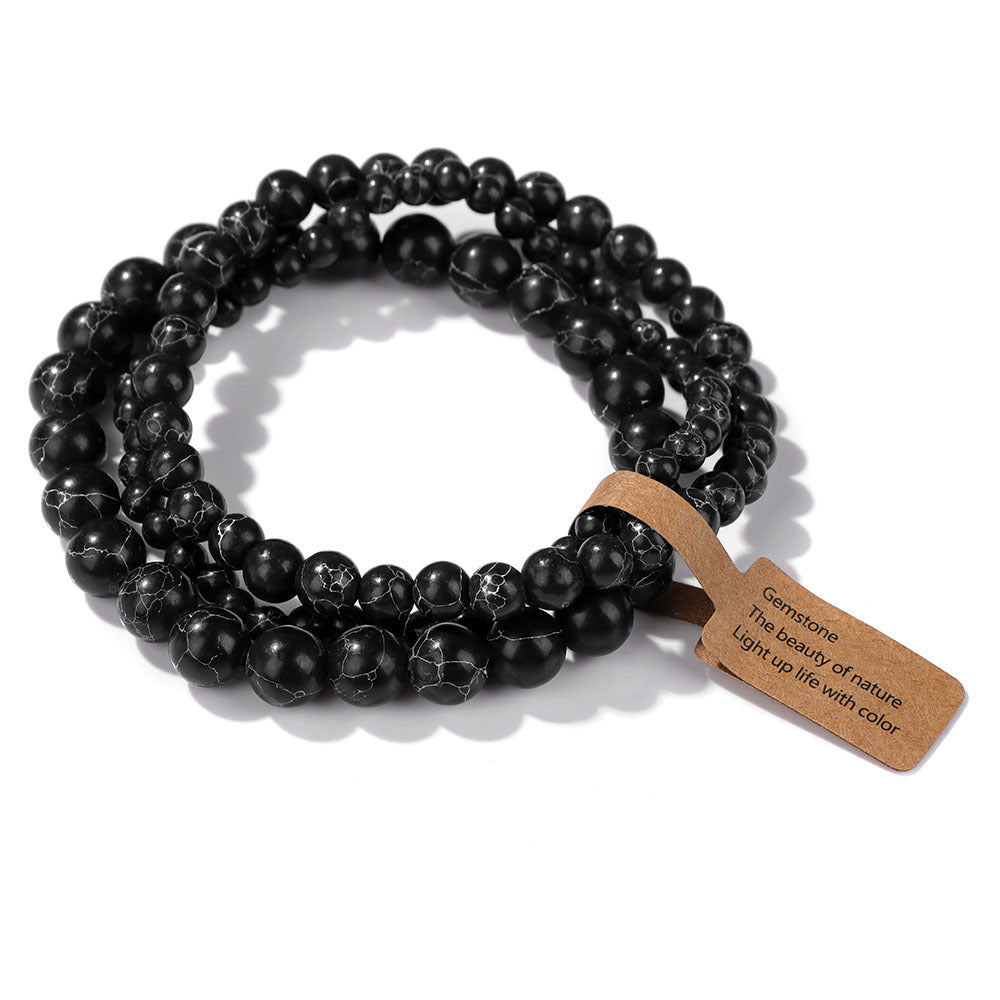 4mm/6mm/8mm Three-Piece Bracelet Stone Bead Elastic String Bracelet Simple Label Combination Men and Women Bracelet