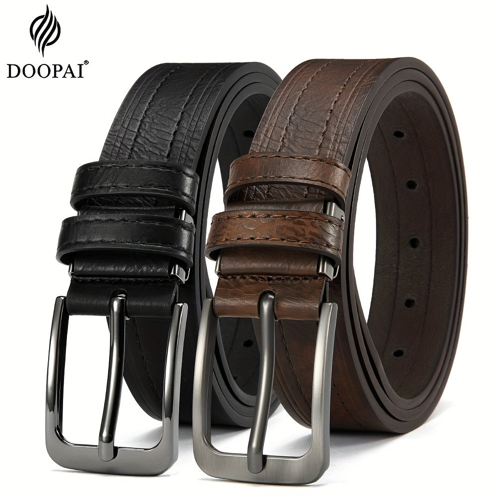 2 Men's Leather Belt Pin Buckle Casual Cowhide Men's Fashion Classic Retro Jeans Belt Gift Band Gift Box Max 54 Inch Waist Circumference