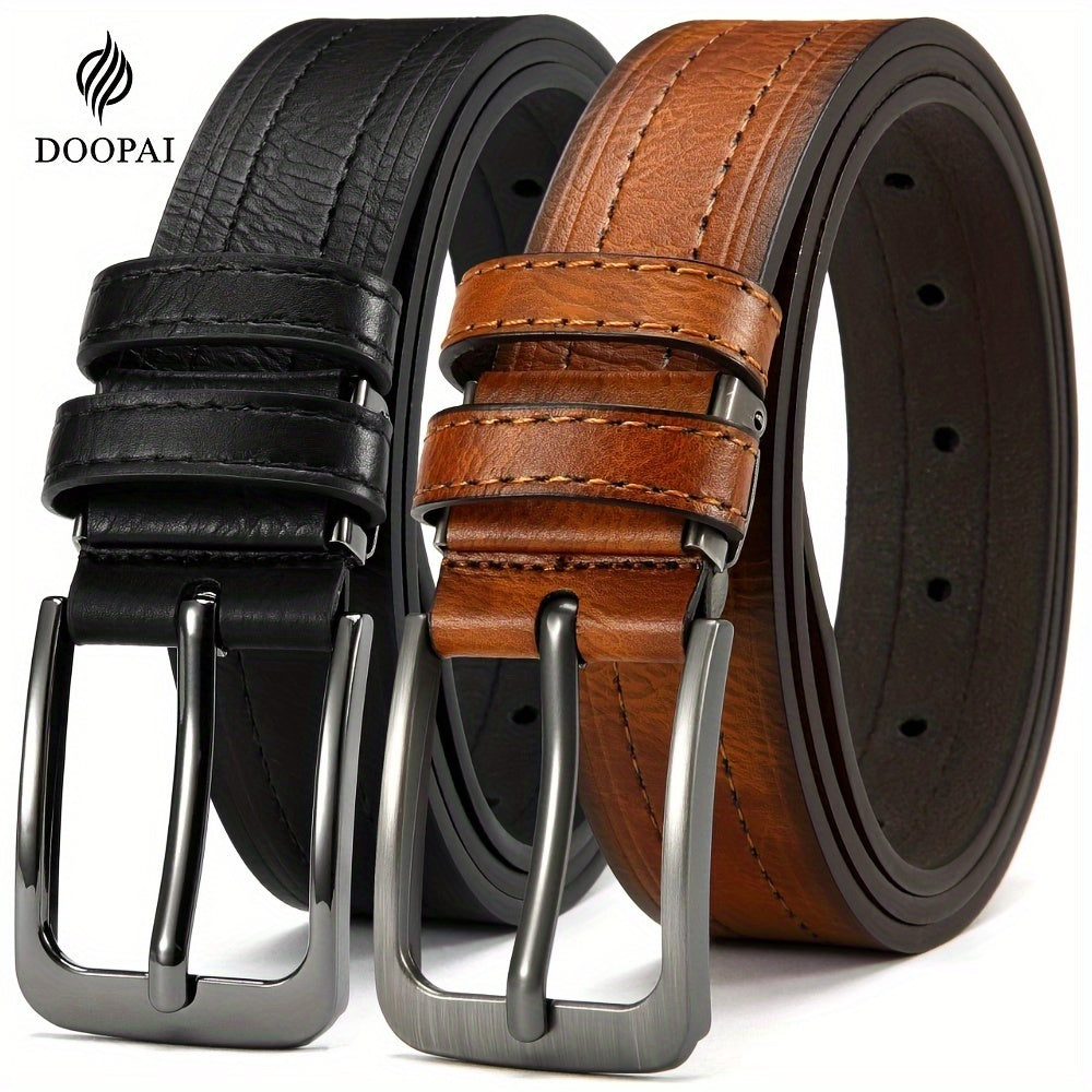 2 Men's Leather Belt Pin Buckle Casual Cowhide Men's Fashion Classic Retro Jeans Belt Gift Band Gift Box Max 54 Inch Waist Circumference