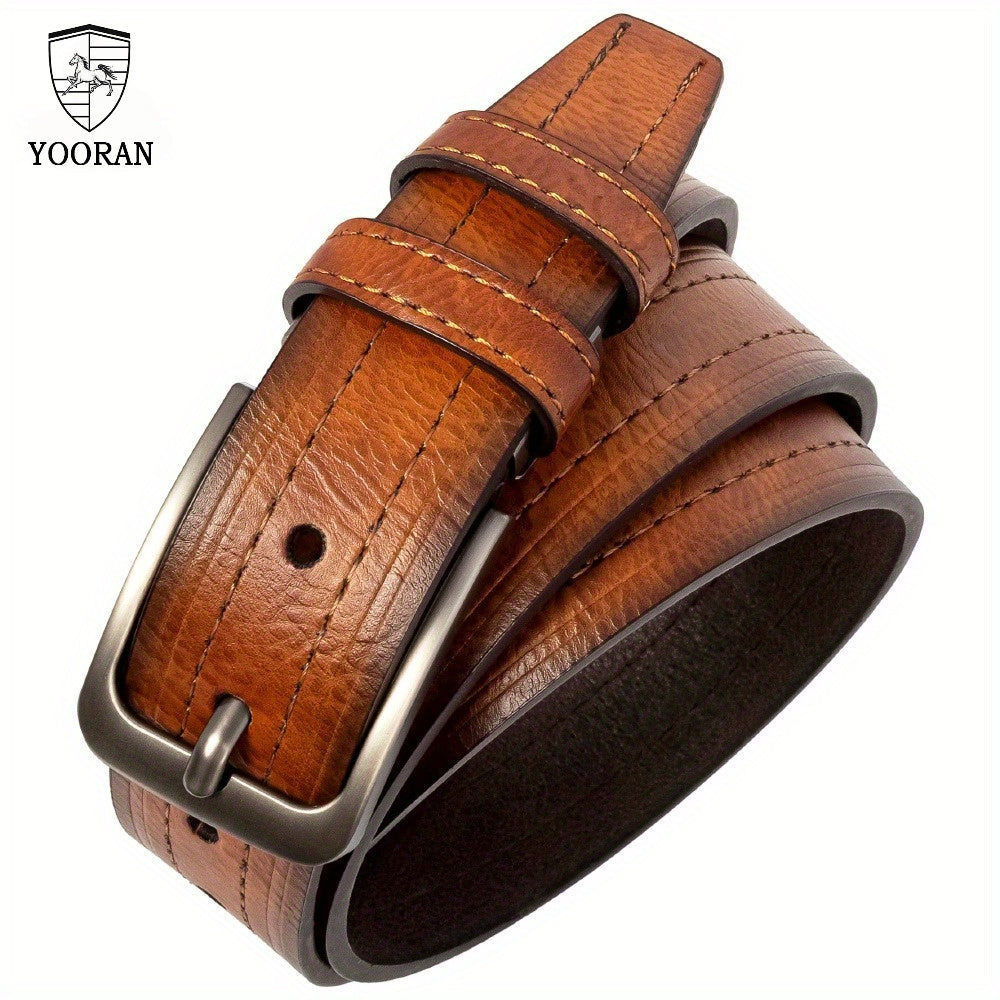 2PC YOORAN Men's Leather Belt Pin Buckle Casual Cowhide Men's Fashion Classic Retro Denim Belt Gift Band Gift Box