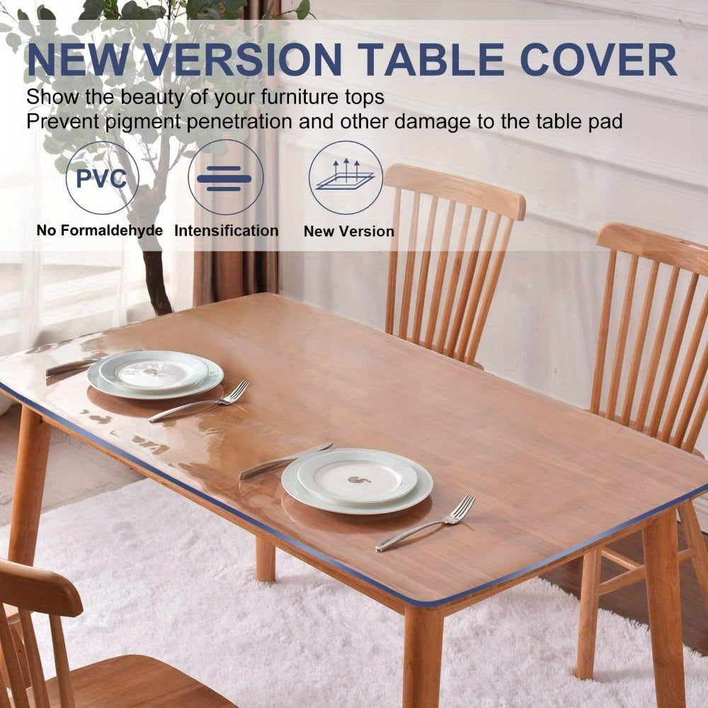 1Heavy-Duty Transparent Vinyl Tablecloth - 1.5mm Thick，Waterproof and Heat-Resistant PVC Protective pad，Suitable for Dining Table、Coffee Table and Desk