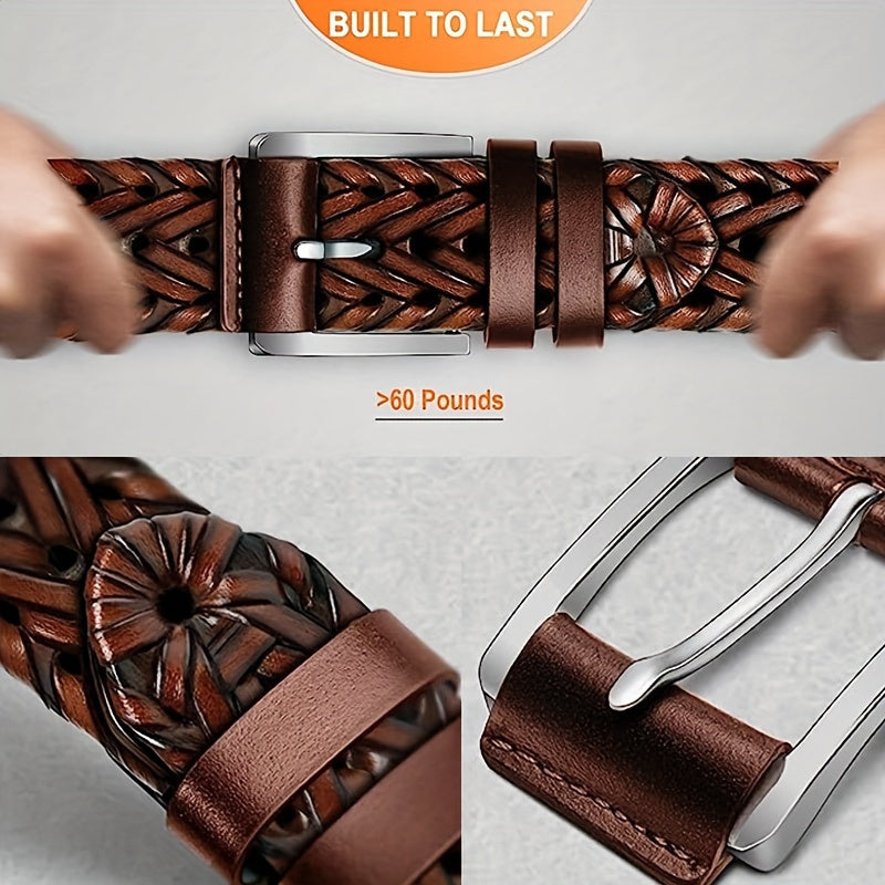 Men's Belt2Pieces，Weaving PU Leather Belt，Suitable for Men's Casual Golf Pants Polo Shirt Matching