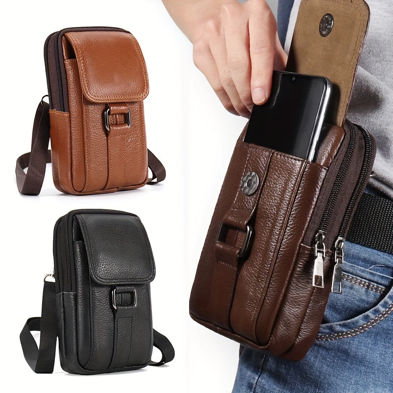 1pc Leather pocket，Top Layer Cowhide Belt Waist Hanging Bag