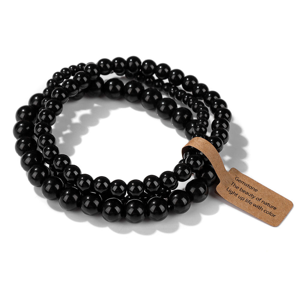 4mm/6mm/8mm Three-Piece Bracelet Stone Bead Elastic String Bracelet Simple Label Combination Men and Women Bracelet