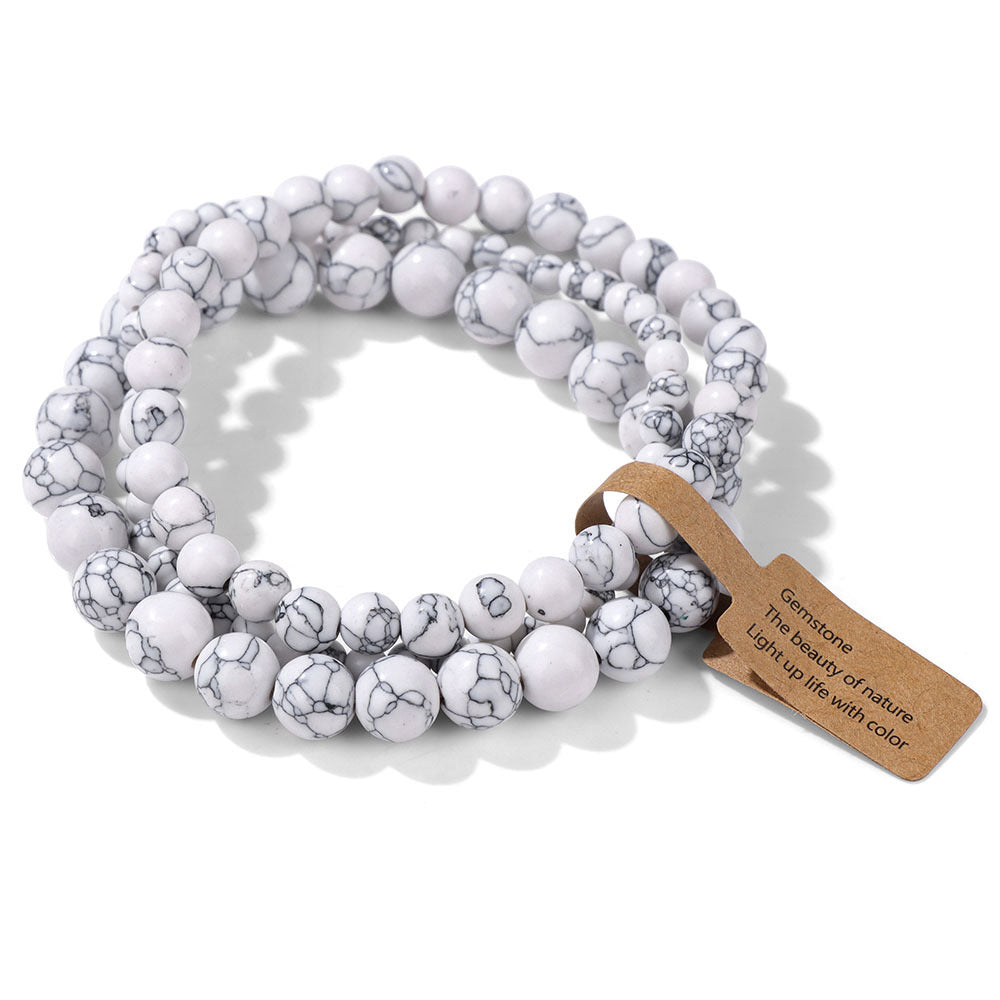 4mm/6mm/8mm Three-Piece Bracelet Stone Bead Elastic String Bracelet Simple Label Combination Men and Women Bracelet