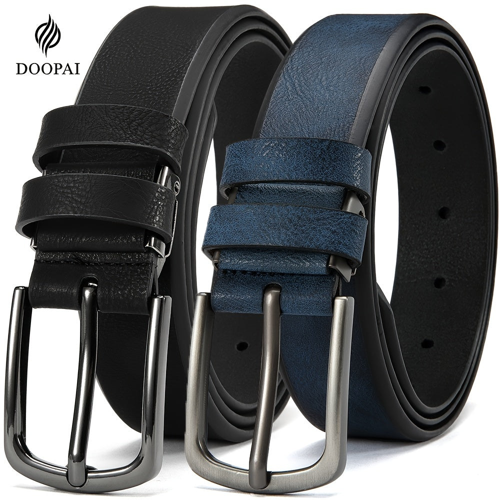 2 Men's Leather Belt Pin Buckle Casual Cowhide Men's Fashion Classic Retro Jeans Belt Gift Band Gift Box Max 54 Inch Waist Circumference