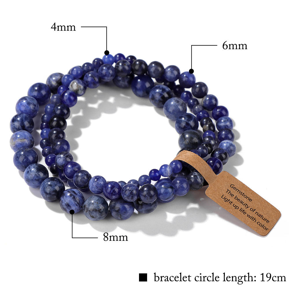 4mm/6mm/8mm Three-Piece Bracelet Stone Bead Elastic String Bracelet Simple Label Combination Men and Women Bracelet