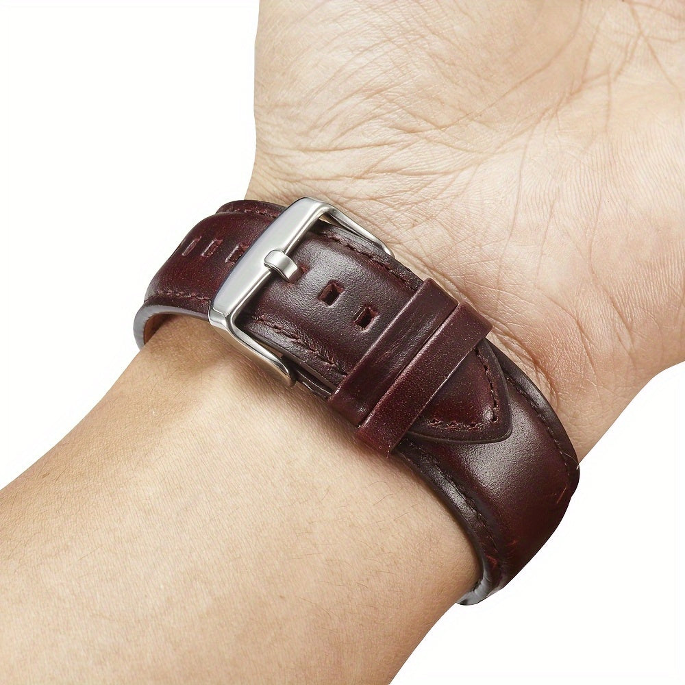 Oil Wax Retro Genuine Leather Strap，20mm 22mm Quick Release Brown Wristband