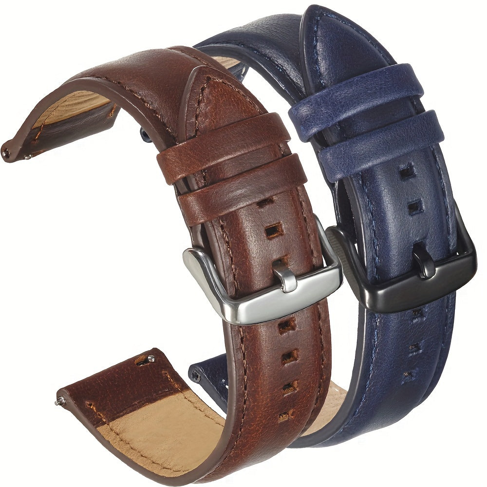 Oil Wax Retro Genuine Leather Strap，20mm 22mm Quick Release Brown Wristband