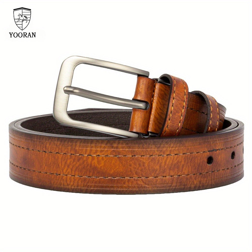 2PC YOORAN Men's Leather Belt Pin Buckle Casual Cowhide Men's Fashion Classic Retro Denim Belt Gift Band Gift Box