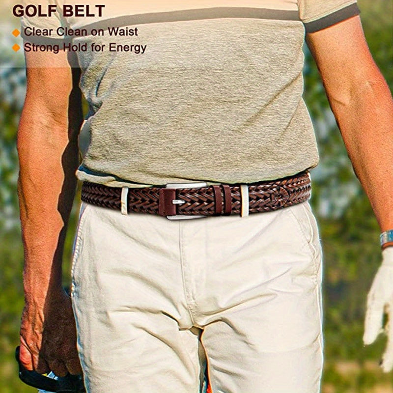 Men's Belt2Pieces，Weaving PU Leather Belt，Suitable for Men's Casual Golf Pants Polo Shirt Matching