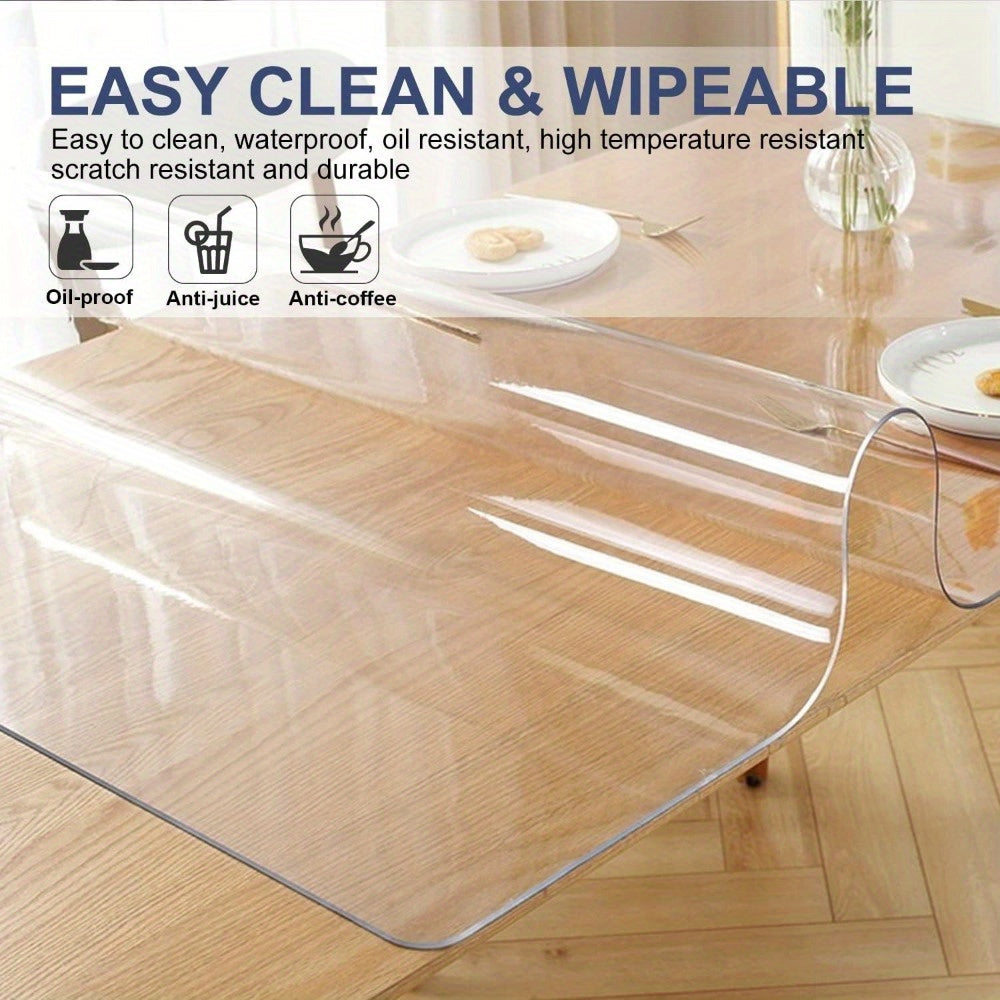 1Heavy-Duty Transparent Vinyl Tablecloth - 1.5mm Thick，Waterproof and Heat-Resistant PVC Protective pad，Suitable for Dining Table、Coffee Table and Desk