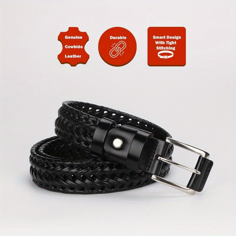 Men's Belt2Pieces，Weaving PU Leather Belt，Suitable for Men's Casual Golf Pants Polo Shirt Matching