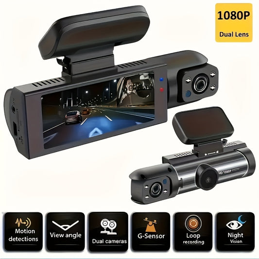 1080P Dual Camera，Car driving recorder，Front and Internal，Car Camera with Infrared Night Vision Function，Loop Recording，Belt3.16Inch IPS Wide-Angle Vehicle-Mounted Screen DVR Camera，Dual Lens Car Dashboard Video Camera