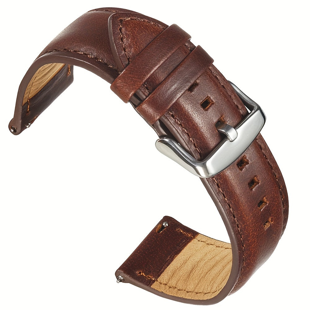 Oil Wax Retro Genuine Leather Strap，20mm 22mm Quick Release Brown Wristband