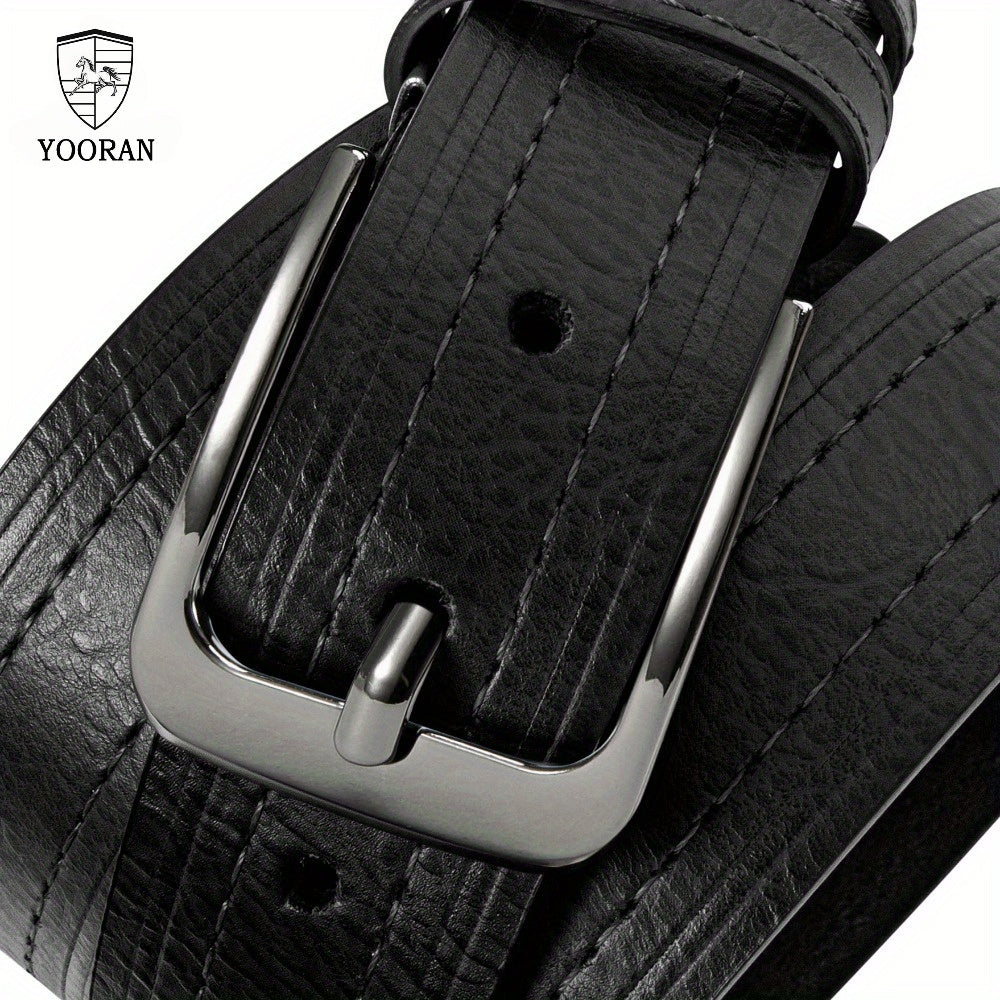 2PC YOORAN Men's Leather Belt Pin Buckle Casual Cowhide Men's Fashion Classic Retro Denim Belt Gift Band Gift Box