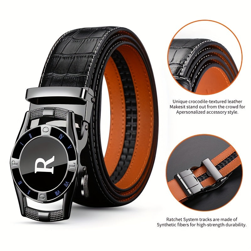 Men's Adjustable Ratchet Dress Belt，Black Workmanship，Comfortable and Stylish