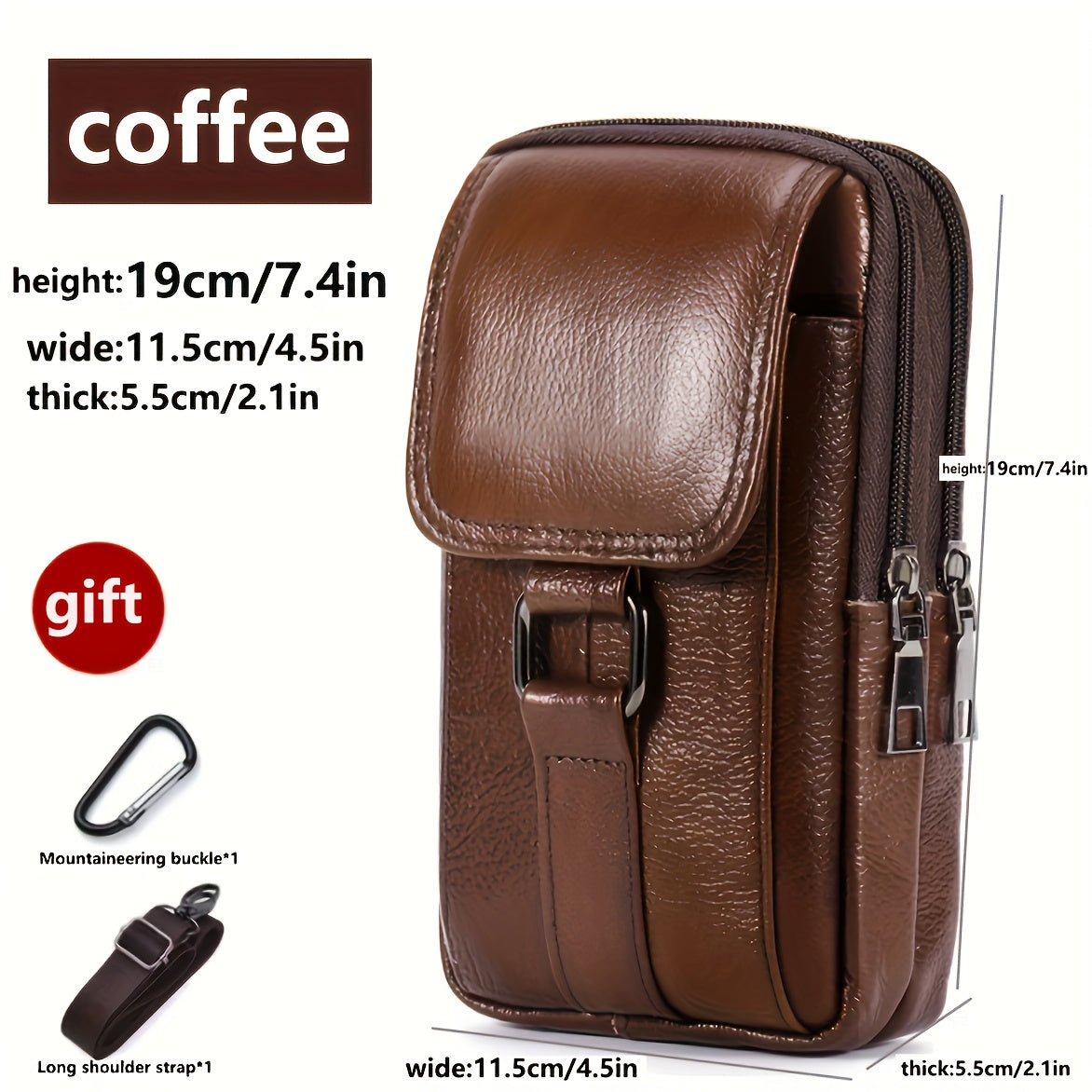 1pc Leather pocket，Top Layer Cowhide Belt Waist Hanging Bag