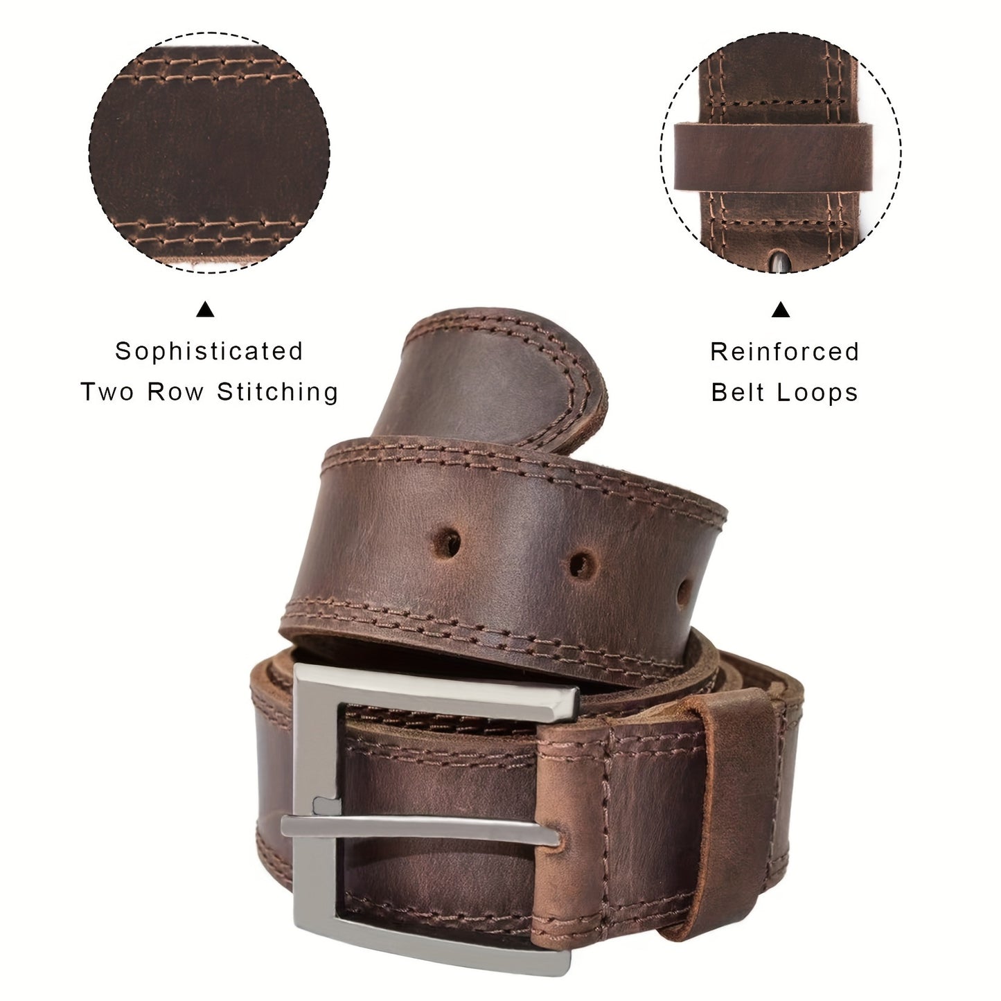 Men's Full Grain Leather Casual Daily Jeans Belt，Handmade Men's Leather Belt with Gift Box