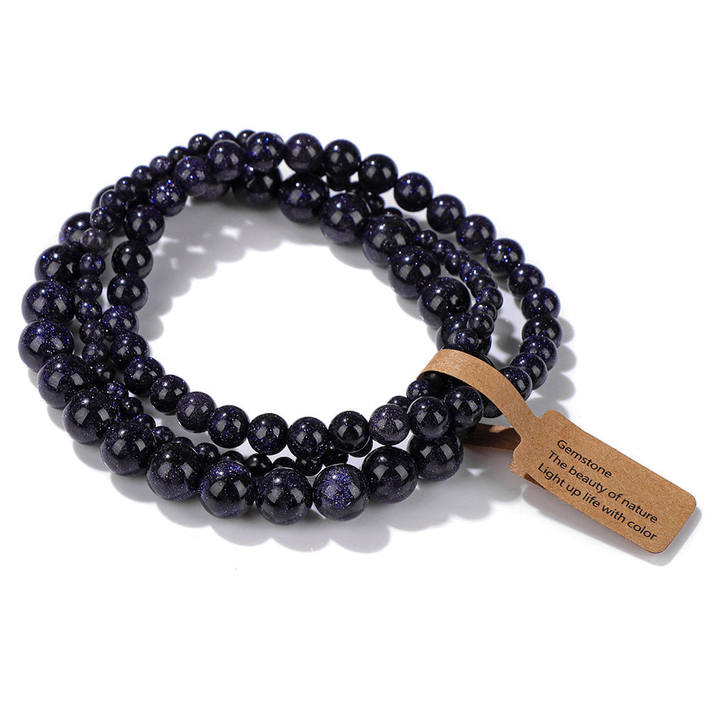 4mm/6mm/8mm Three-Piece Bracelet Stone Bead Elastic String Bracelet Simple Label Combination Men and Women Bracelet