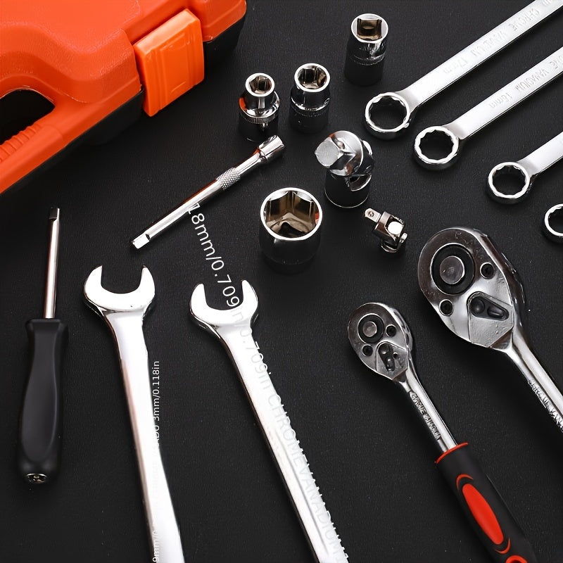 53Set Ratchet Sleeve Wrench Combination - Multifunctional Automobile Maintenance & Repair Tools Kit，Durable Iron Structure，Mixed Colors