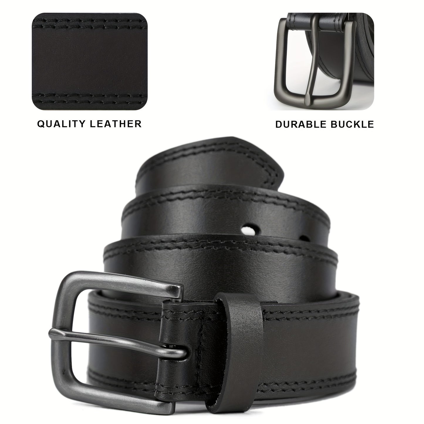 Men's Full Grain Leather Casual Daily Jeans Belt，Handmade Men's Leather Belt with Gift Box