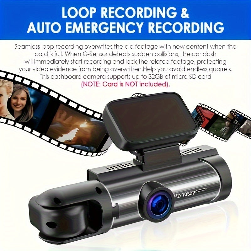 1080P Dual Camera，Car driving recorder，Front and Internal，Car Camera with Infrared Night Vision Function，Loop Recording，Belt3.16Inch IPS Wide-Angle Vehicle-Mounted Screen DVR Camera，Dual Lens Car Dashboard Video Camera