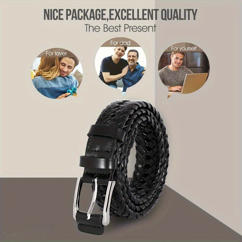 Men's Belt2Pieces，Weaving PU Leather Belt，Suitable for Men's Casual Golf Pants Polo Shirt Matching