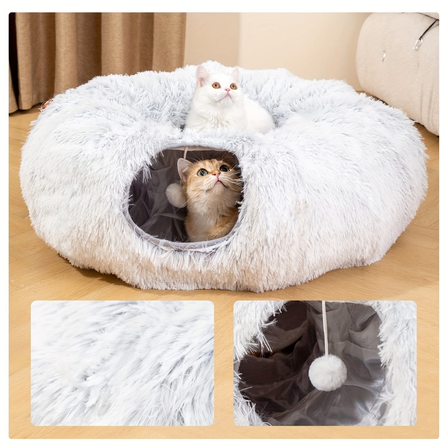 Cat Nest Pet Cat Tunnel Plush Warm Cat Tunnel Foldable Removable Washable Multifunctional Stitching Cat Tunnel