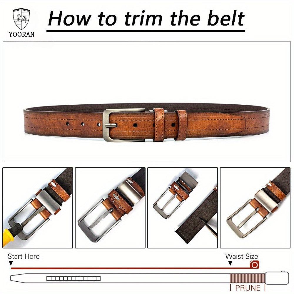 2PC YOORAN Men's Leather Belt Pin Buckle Casual Cowhide Men's Fashion Classic Retro Denim Belt Gift Band Gift Box