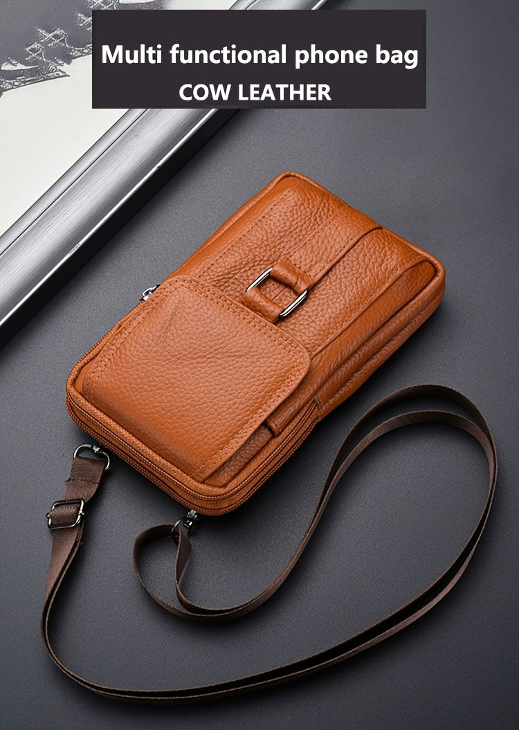 1pc Leather pocket，Top Layer Cowhide Belt Waist Hanging Bag